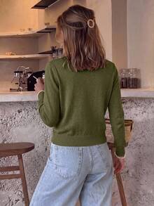 Serisse Women's Solid Color Single-Breasted Casual Long Sleeve Cardigan ,Knitted Sweater In Fall/Winter - Army Green - View 2