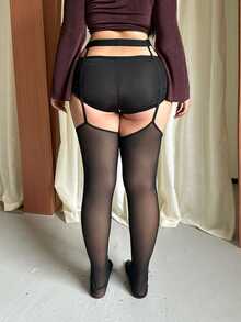 GalTyme Plus Size Women's Solid Color Chain Link Sexy Leggings Halloween Party Club Black Summer - Black - View 5