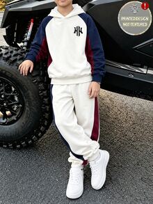 Hooded Long Sleeve Sweatshirt Digital Print Boys Autumn Streetwear Graphic School Beige Navy Blue - Multicolor - View 6