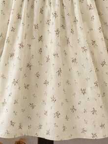 SHEIN Elladie kids 女童秋季碎花寬鬆長袖洋裝，彈性袖口、精緻領口，學院風仙女公主風，7歲生日花童彩虹款 - 杏色 - 查看 10