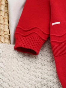 SHEIN Baby Girl Knit Romper, Lace Collar With Bow, Stylish Knit Jumpsuit - Red - View 5
