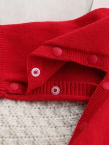 SHEIN Baby Girl Knit Romper, Lace Collar With Bow, Stylish Knit Jumpsuit - Red - View 7