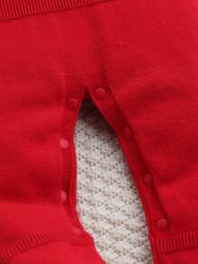 SHEIN Baby Girl Knit Romper, Lace Collar With Bow, Stylish Knit Jumpsuit - Red - View 3