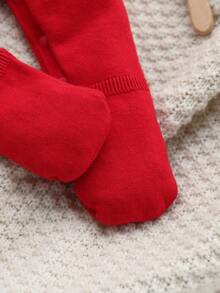 SHEIN Baby Girl Knit Romper, Lace Collar With Bow, Stylish Knit Jumpsuit - Red - View 6