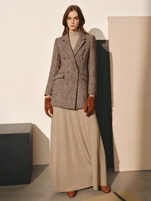 MOTF PREMIUM Áo blazer nữ mùa thu/đông họa tiết hoa len dáng ôm thanh lịch phong cách công sở - Màu Khaki - Xem 3