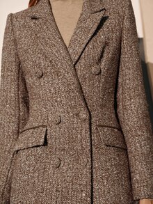 MOTF PREMIUM Áo blazer nữ mùa thu/đông họa tiết hoa len dáng ôm thanh lịch phong cách công sở - Màu Khaki - Xem 2