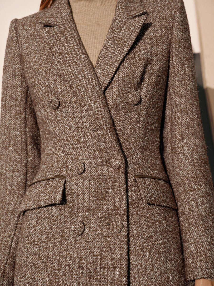 MOTF PREMIUM WOMEN'S AUTUMN/WINTER FLORAL WOOL SLIM FIT ELEGANT COMMUTER BLAZER - Khaki - View 2