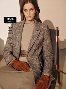 MOTF PREMIUM Áo blazer nữ mùa thu/đông họa tiết hoa len dáng ôm thanh lịch phong cách công sở - Màu Khaki - Xem 6