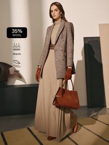 MOTF PREMIUM Áo blazer nữ mùa thu/đông họa tiết hoa len dáng ôm thanh lịch phong cách công sở - Màu Khaki - Xem 1