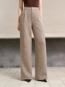 MOTF PREMIUM Quần tây nữ dáng suông vải tweed họa tiết hoa phong cách công sở thường ngày đi làm mùa thu/đông - Xám - Xem 7