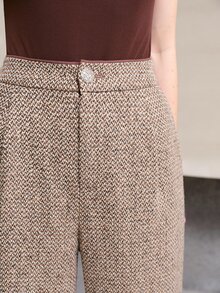MOTF PREMIUM Quần tây nữ dáng suông vải tweed họa tiết hoa phong cách công sở thường ngày đi làm mùa thu/đông - Xám - Xem 1
