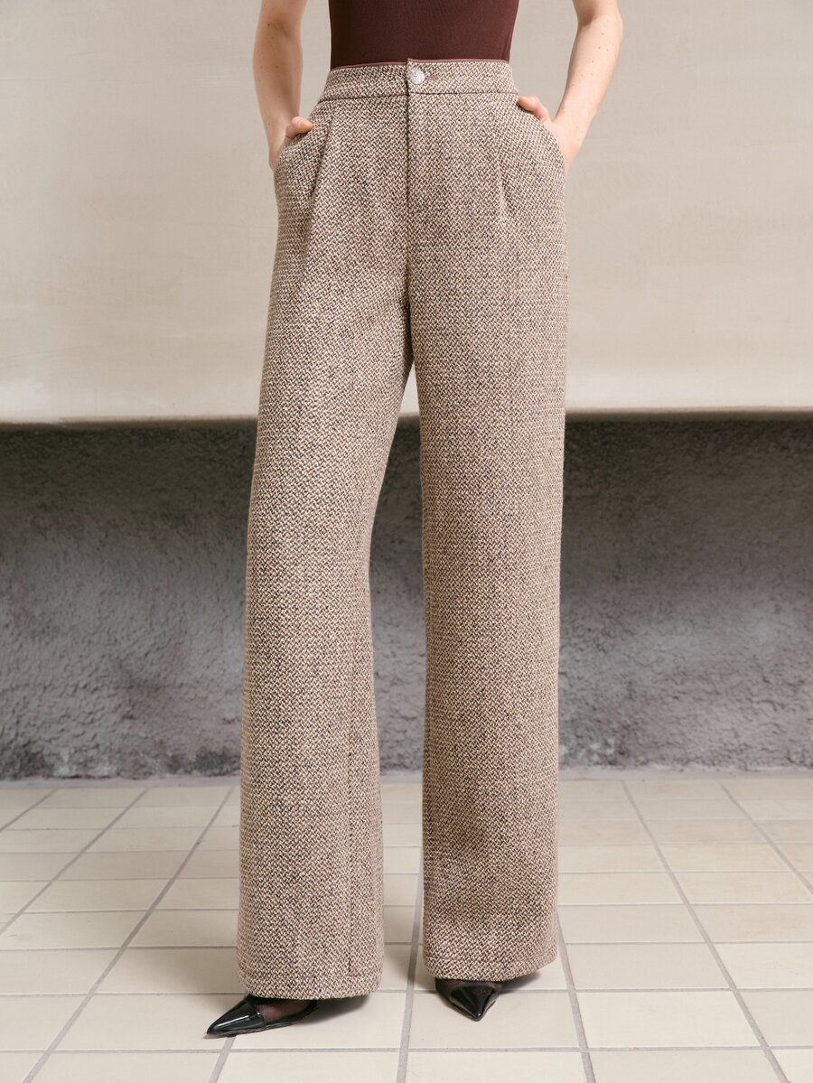 MOTF PREMIUM WOMEN'S AUTUMN/WINTER FLORAL TWEED STRAIGHT LEG BUSINESS CASUAL COMMUTER SUIT PANTS - Grey - View 2