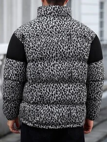 Manfinity Homme معطف شتوي مبطن للرجال بطبعة نمر وألوان متباينة للاستخدام اليومي الكاجوال - رمادي - مشاهدة 2