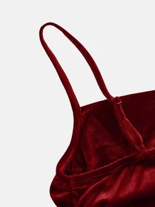 SHEIN Girlism Teen Girls Knitted Ruched Mermaid Hem Elegant Glamorous Party Spaghetti Strap Ruched Long Autumn Dress - Red - View 6