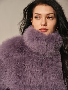 Anewsta European Women's Autumn/Winter Faux Fur Short Jacket, Plush Faux Fox Fur Coat - Purple - View 4