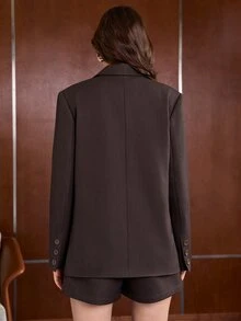Anewsta Women's Suit Shorts Set, Casual Blazer And Pleated Shorts, Versatile Commuter Outfit For Autumn/Winter - Brown - View 2