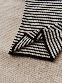 Anewsta Women's Knitted Striped Color Block Flared Sleeve Fitted Pullover Sweater - Black and White - View 8