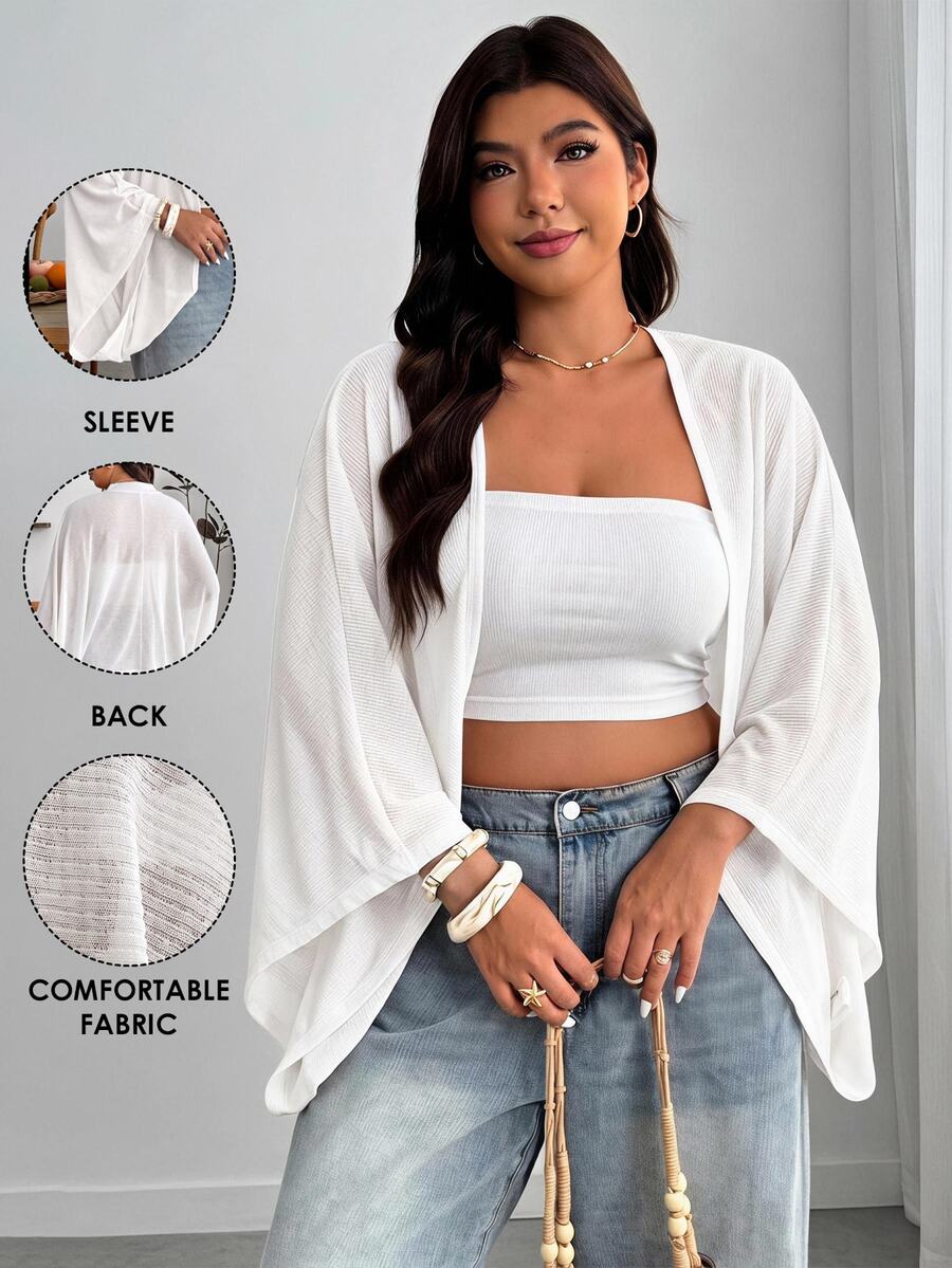 Enliva Plus Size Women's White Jacket, Suitable For Vacation, Daily Wear, Beach Fall