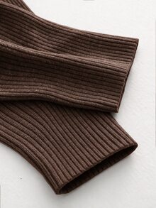 Omancia Chic Turtleneck Ribbed Knit Sweater Dress, Women Long Lantern Sleeve Loose Midi Dress With Belt - Brown - View 8
