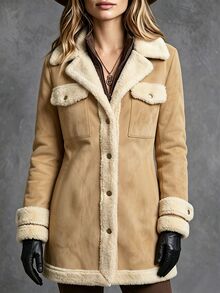 LUMIGAL Women's Knitted Composite Fleece Utility Casual Lapel Collar Apricot Regular Fit Jacket, Elegant Commuter Style For Autumn/Winter - Apricot - View 3