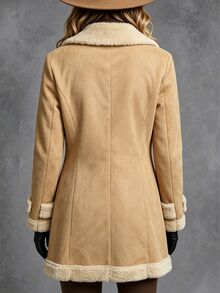 LUMIGAL Women's Knitted Composite Fleece Utility Casual Lapel Collar Apricot Regular Fit Jacket, Elegant Commuter Style For Autumn/Winter - Apricot - View 2