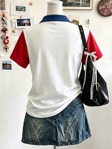 IslaSuriya 女款可愛貓咪印花短袖 Polo 衫，休閒簡約時尚上衣，寬鬆休閒 Polo 衫，白色夏季休閒款，送給朋友的禮物 - 彩色 - 查看 4
