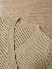 SHEIN Franclia Women's French-Style Knit Set, Asymmetric Design Waist Tie, Solid Beige, Soft Relaxed Elegant Minimalist Look For Lounging, Office Tea Party Fall - Khaki - View 8