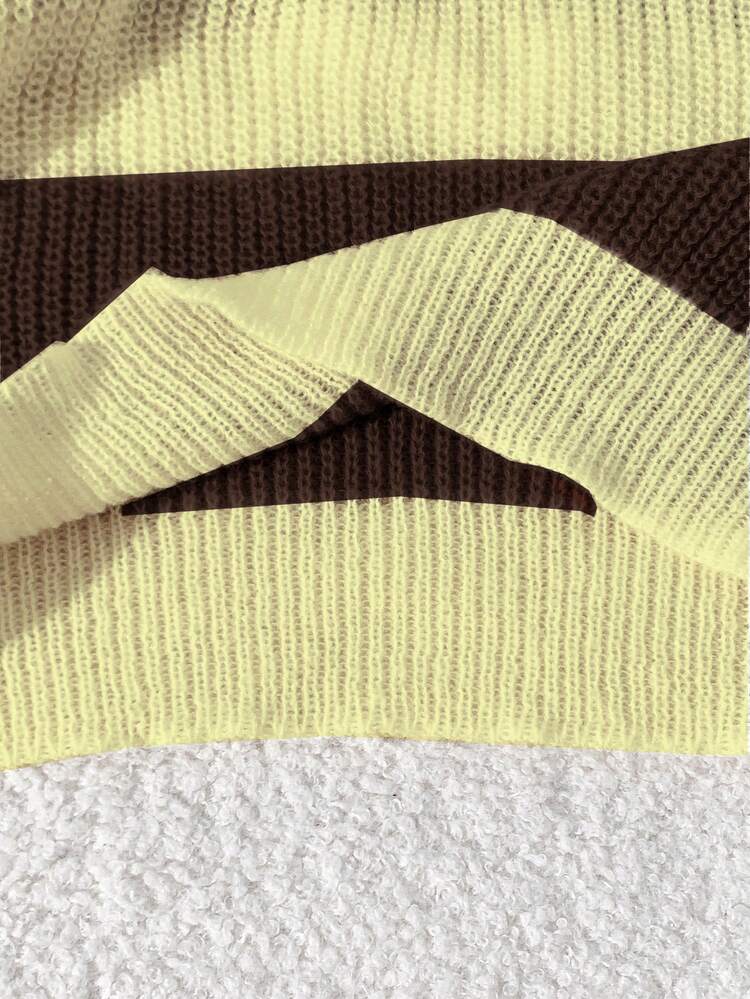 SHEIN Women's Striped Crew Neck Long Sleeve Casual Preppy Pullover Sweater Everyday School Brown And Yellow Autumn - Multicolor - View 5