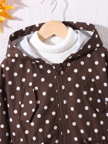 SHEIN 女童開學季長版秋冬外套，休閒字母裝飾文字連帽口袋梭織外套，戶外穿著風格 - 卡其色 - 查看 4