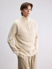 Claim Dot Men's Solid Color High Neck Zip-Up Sweater Urban Renaissance Street Style Creative Personalized Streetwear, Suitable For Daily Wear, Leisure, Vacation - Beige - View 6