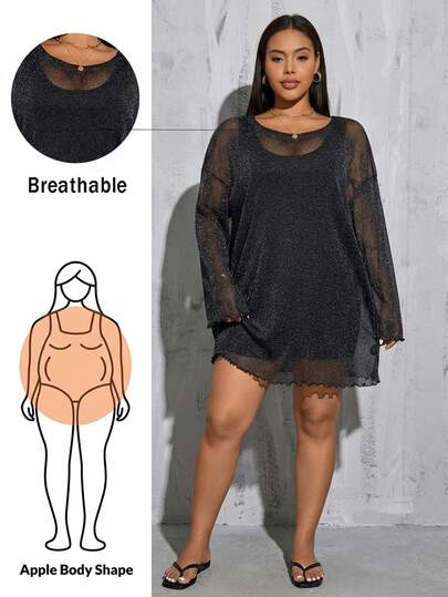 Shapeblank Plus Size Women's Summer See-Through Smock, Dress, Clothing, Black Clothing,Concert Outfits For Women Parkly Rave Festival Outfit Fall
