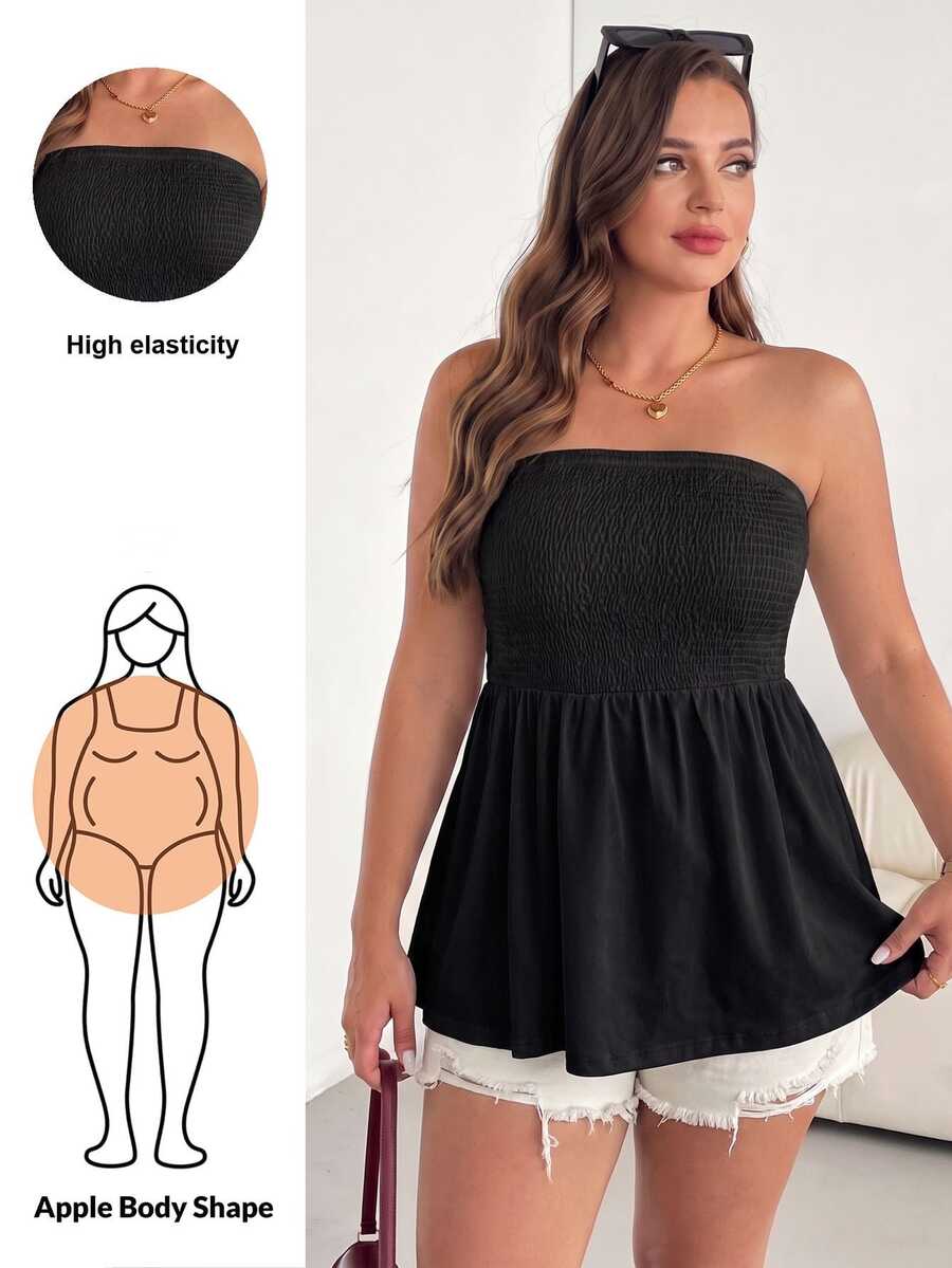 Shapeblank Plus-Size Black Top For Women, Summer Strapless Sleeveless Open Shoulder Tops Clothes Crop Vacation Sexy Date Vacation Office Night Vacation