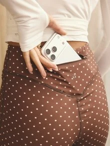 Aralina Women's Polka Dot Print High Waist Sports Shorts - Brown - View 3