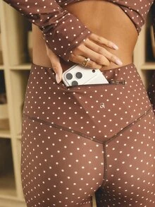 Aralina Women's Polka Dot Print High Waist Daily Fitness Sports Leggings - Brown - View 3