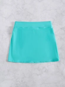SHEIN Swim Women's Solid Color Beach Elegant Side Slit Skort Design Swimwear Beach Pants - Mint Blue - View 5
