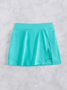 SHEIN Swim Women's Solid Color Beach Elegant Side Slit Skort Design Swimwear Beach Pants - Mint Blue - View 4