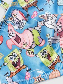 SpongeBob SquarePants | ROMWE Bra Camisole Wanita dengan Motif Kartun Lucu dan Menarik di Seluruh Permukaan - Biru - View 4