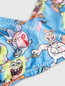 SpongeBob SquarePants | ROMWE Bra Camisole Wanita dengan Motif Kartun Lucu dan Menarik di Seluruh Permukaan - Biru - View 3