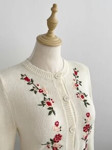 LUMIGAL Women's Sweet Cute Floral Embroidered Cardigan Casual Versatile Daily Commute Sweater Jacket Loose Fit Fun Pattern Date Dinner - Multicolor - View 6