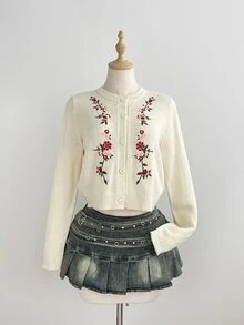 LUMIGAL Women's Sweet Cute Floral Embroidered Cardigan Casual Versatile Daily Commute Sweater Jacket Loose Fit Fun Pattern Date Dinner - Multicolor - View 4