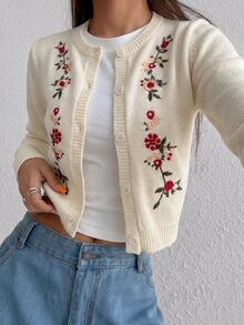 LUMIGAL Women's Sweet Cute Floral Embroidered Cardigan Casual Versatile Daily Commute Sweater Jacket Loose Fit Fun Pattern Date Dinner - Multicolor - View 7
