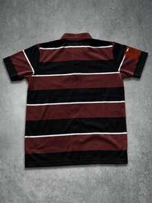 Manfinity EMRG 男士拼色條紋字母印花短袖 Polo 衫，夏季款 - 彩色 - 查看 2