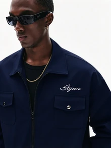 STYNVO 男士秋季時尚字母圖案百搭襯衫 - 藏蓝色 - 查看 5