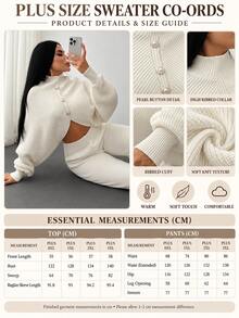 SHEIN 2 Pieces Ribbed Knit Lounge Set Plus Size Featuring Asymmetrical Sweater With Decorative Bow Accents High-Waisted Pants Halloween Puppy Winter White - White - View 4