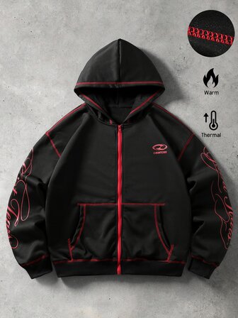 Sudadera con capucha holgada con eslogan caligrafía contraste de color estilo callejero retro