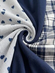 SHEIN Plus Size Navy Stripe, Heart, Plaid & Solid Pajama Pants Set For Women - Multicolor - View 7