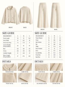 CLARA VERO Beige Zip Up Palazzo Knit Set, Oversize, Street Or Travel, Double Zip And Pocket Jacket, Wide Leg - Beige - View 10
