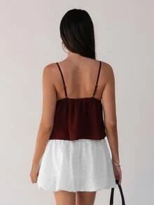Zielony Plain Pleated Casual Versatile Fashion Camisole Tank Top, Summer - Burgundy - View 2
