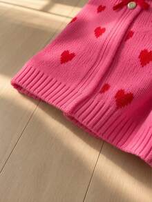 SHEIN 女童秋冬加厚時尚蝴蝶結可愛簡約針織長袖開襟毛衣 - 玫紅色 - 查看 7
