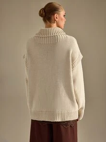 RosyDaze Navy White Striped Oversized Fuzzy Sweater, Loose Fit, Perfect For Cozy Coffee Dates Or Laid-Back - White - View 2